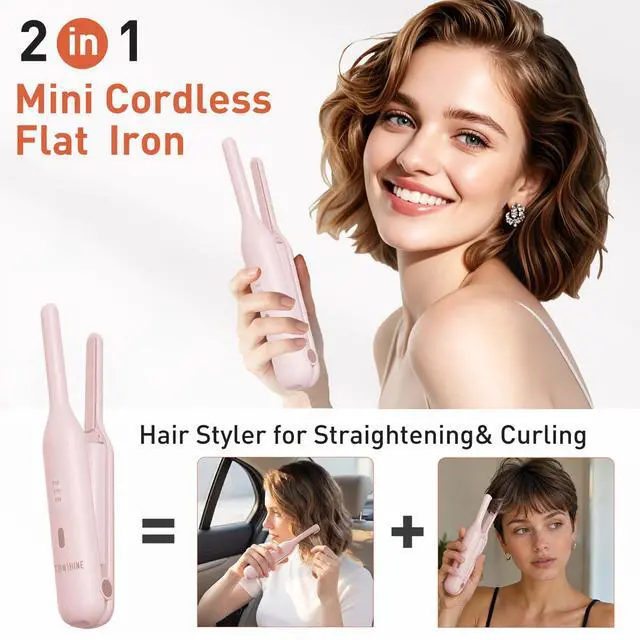 Alt view image 2 of 7 - Cordless Mini Flat Iron, 2-in-1 Straightener & Curler