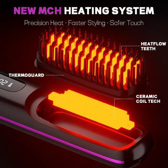 Alt view image 6 of 7 - Go Brush Pro Portable Cordless Hair Straightener Brush, Rechargeable MCH Fast Heating for Women Travel (Purple)