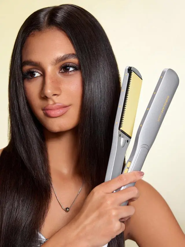 Alt view image 2 of 7 - Hair Straightener, 1.5" Flat Iron Straightener and Curler with Comb Tooth Adjustable Smart Memory Temp 270-450°F Dual Voltage Portable Flat Iron Hair Straightener for All Hairstyles Anti-Frizz