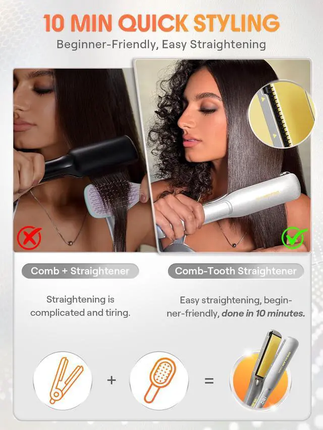 Alt view image 3 of 7 - Hair Straightener, 1.5" Flat Iron Straightener and Curler with Comb Tooth Adjustable Smart Memory Temp 270-450°F Dual Voltage Portable Flat Iron Hair Straightener for All Hairstyles Anti-Frizz