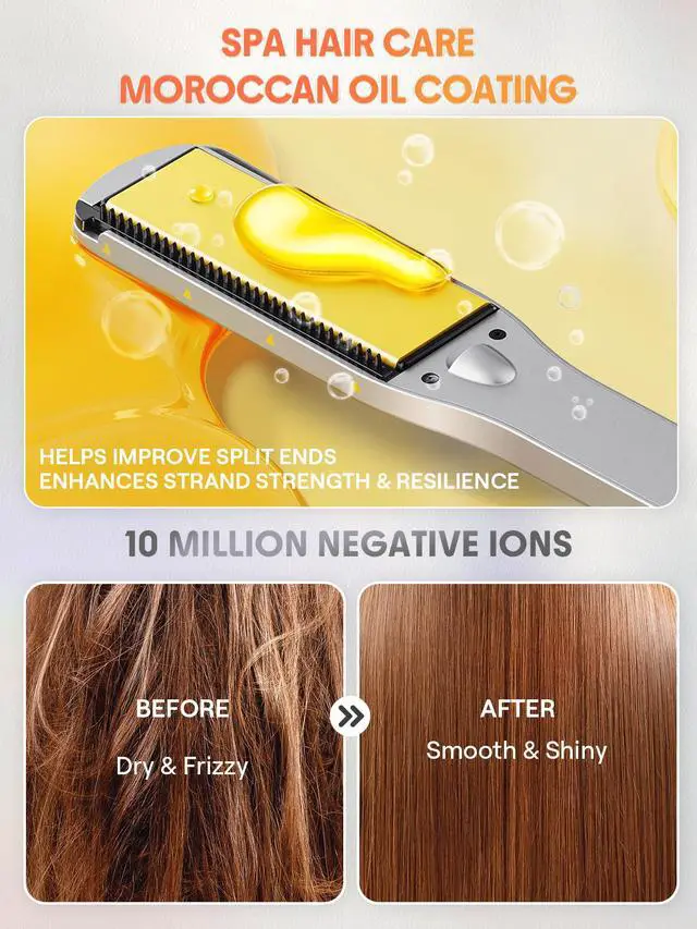 Alt view image 6 of 7 - Hair Straightener, 1.5" Flat Iron Straightener and Curler with Comb Tooth Adjustable Smart Memory Temp 270-450°F Dual Voltage Portable Flat Iron Hair Straightener for All Hairstyles Anti-Frizz