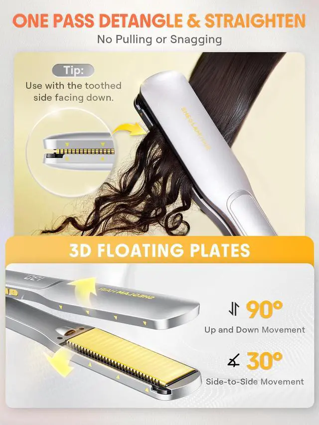 Alt view image 5 of 7 - Hair Straightener, 1.5" Flat Iron Straightener and Curler with Comb Tooth Adjustable Smart Memory Temp 270-450°F Dual Voltage Portable Flat Iron Hair Straightener for All Hairstyles Anti-Frizz