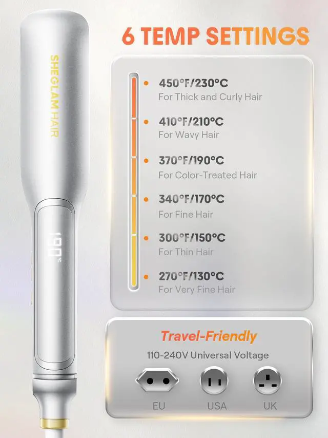 Alt view image 7 of 7 - Hair Straightener, 1.5" Flat Iron Straightener and Curler with Comb Tooth Adjustable Smart Memory Temp 270-450°F Dual Voltage Portable Flat Iron Hair Straightener for All Hairstyles Anti-Frizz