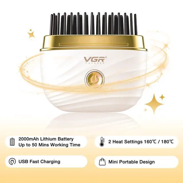 Alt view image 2 of 7 - 587 Mini Hair Straightener Comb with 2 Heat Settings, Gold