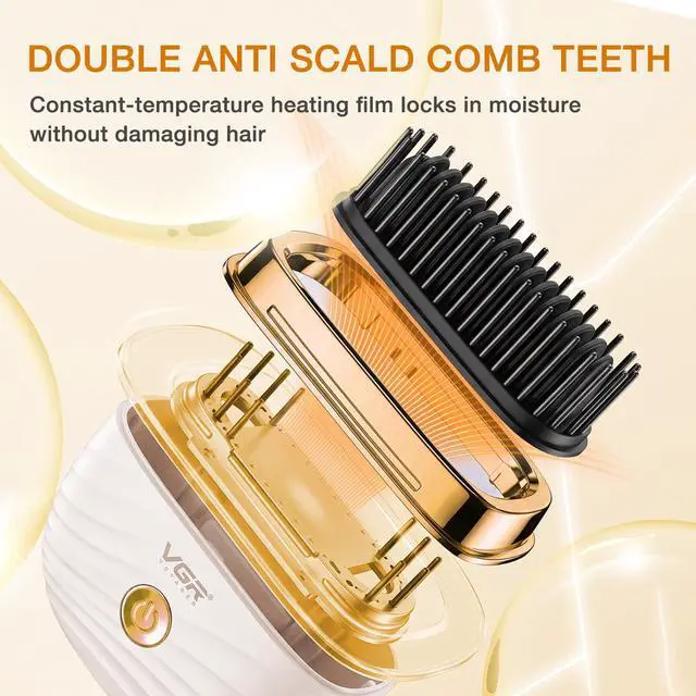 Alt view image 4 of 7 - 587 Mini Hair Straightener Comb with 2 Heat Settings, Gold