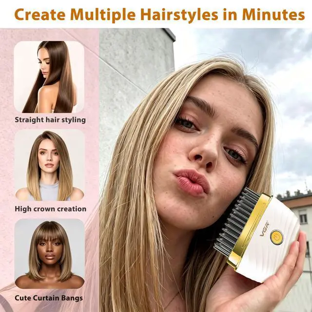 Alt view image 6 of 7 - 587 Mini Hair Straightener Comb with 2 Heat Settings, Gold
