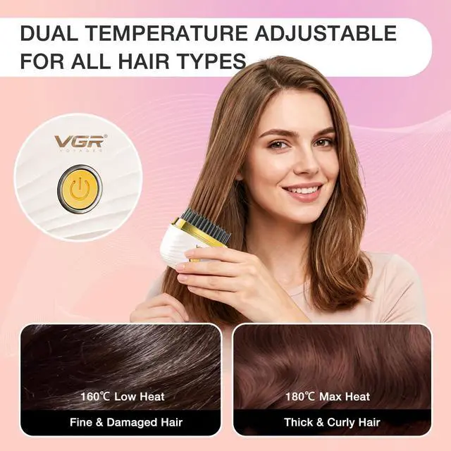 Alt view image 3 of 7 - 587 Mini Hair Straightener Comb with 2 Heat Settings, Gold