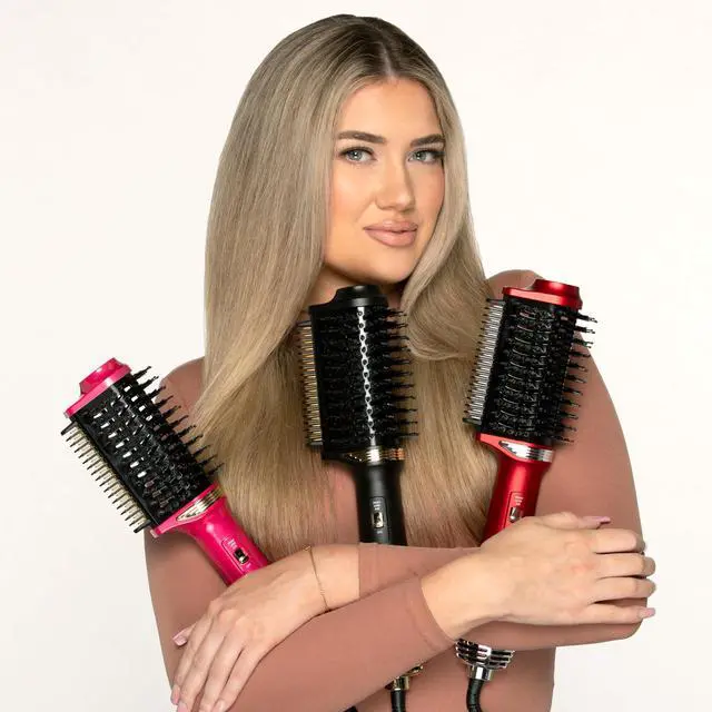 Alt view image 7 of 7 - Volume Styler, Blowout Brush for Amplified Volume, Heated Comb to Smoothen & Straighten Hair, 2-in-1 Hair Tool, Pink