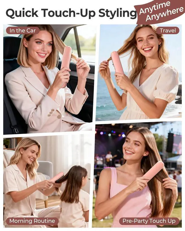 Alt view image 2 of 7 - Cordless Hair Straightener Brush, Portable Travel Touch-Ups, S03