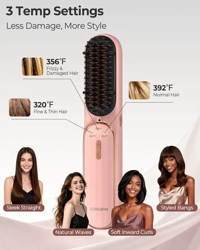Alt view image 5 of 7 - Cordless Hair Straightener Brush, Portable Travel Touch-Ups, S03