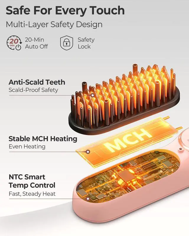 Alt view image 6 of 7 - Cordless Hair Straightener Brush, Portable Travel Touch-Ups, S03