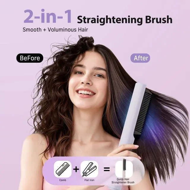 Alt view image 2 of 7 - Hair Straightener Brush, 100-240V Dual Voltage Straightener Brush