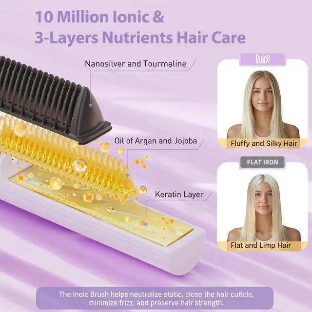 Alt view image 3 of 7 - Hair Straightener Brush, 100-240V Dual Voltage Straightener Brush