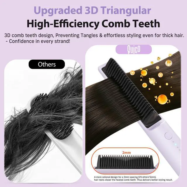 Alt view image 6 of 7 - Hair Straightener Brush, 100-240V Dual Voltage Straightener Brush