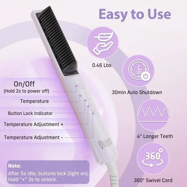 Alt view image 7 of 7 - Hair Straightener Brush, 100-240V Dual Voltage Straightener Brush