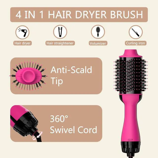 Alt view image 4 of 7 - Hair Dryer Brush Blow Dryer Brush in One, Upgraded 4 in 1 Hair Dryer and Styler Volumizer with Negative Ion Anti-frizz Ceramic Titanium Barrel Hot Air Hair Straightener Brush