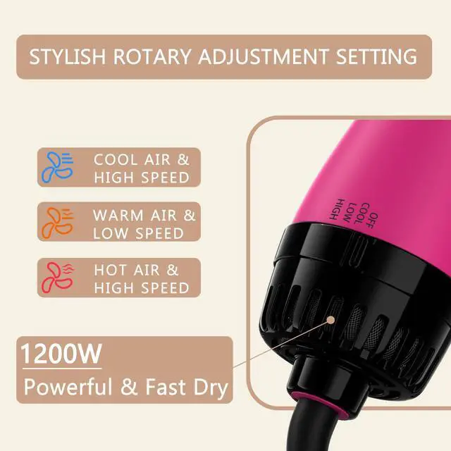 Alt view image 6 of 7 - Hair Dryer Brush Blow Dryer Brush in One, Upgraded 4 in 1 Hair Dryer and Styler Volumizer with Negative Ion Anti-frizz Ceramic Titanium Barrel Hot Air Hair Straightener Brush