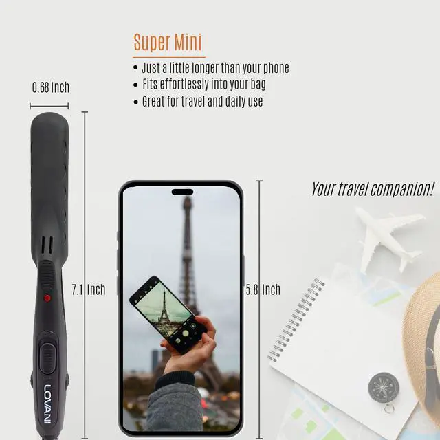 Alt view image 2 of 7 - Mini Flat Iron 0.5 inch, Dual Voltage Travel Hair Straightener for Short to Medium Hair & Bangs, Small Size Ceramic Tourmaline 3D Floating Plates, HeatResistant Pouch Included