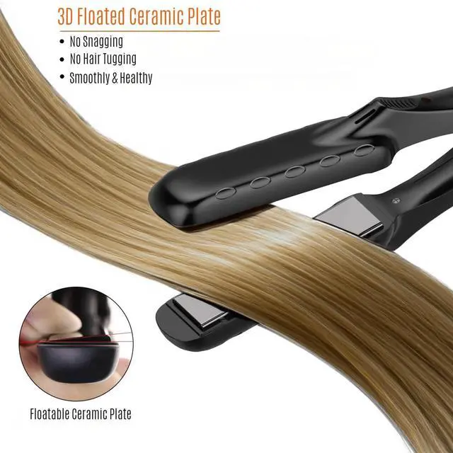 Alt view image 4 of 7 - Mini Flat Iron 0.5 inch, Dual Voltage Travel Hair Straightener for Short to Medium Hair & Bangs, Small Size Ceramic Tourmaline 3D Floating Plates, HeatResistant Pouch Included