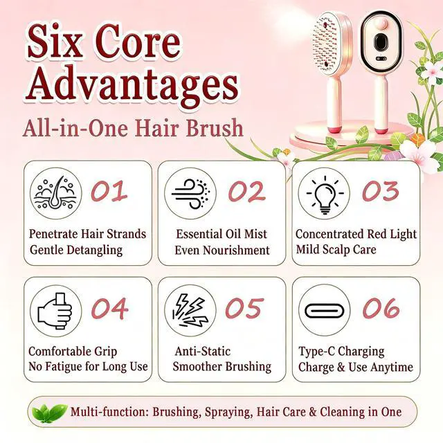 Alt view image 5 of 7 - Electric Spray Air Cushion Massage Comb, Anti-Breakage & Reduce Frizz(Pink)