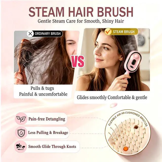 Alt view image 4 of 7 - Electric Spray Air Cushion Massage Comb, Anti-Breakage & Reduce Frizz(Pink)