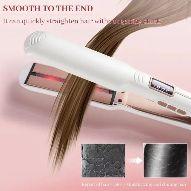 Alt view image 3 of 7 - Hair Straightener, 1.38 Inch Flat Iron with Infrared and Ionic Technology, Titanium Plate with Ceramic Coating Dual Voltage Straightener with Heat-Resistant Silicone for All Hair Types