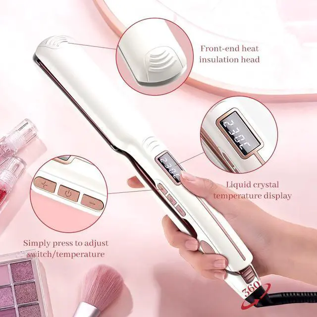 Alt view image 6 of 7 - Hair Straightener, 1.38 Inch Flat Iron with Infrared and Ionic Technology, Titanium Plate with Ceramic Coating Dual Voltage Straightener with Heat-Resistant Silicone for All Hair Types