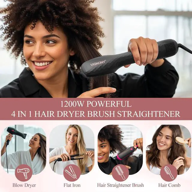 Alt view image 2 of 7 - Hair Dryer Brush Blow Dryer Brush Straightener, 4-in-1 Professional 1200W Ionic Hot Air Brush Styler with Ceramic & Tourmaline Technology, One Step Hair Dryer & Styler Volumizer for All Hair Types