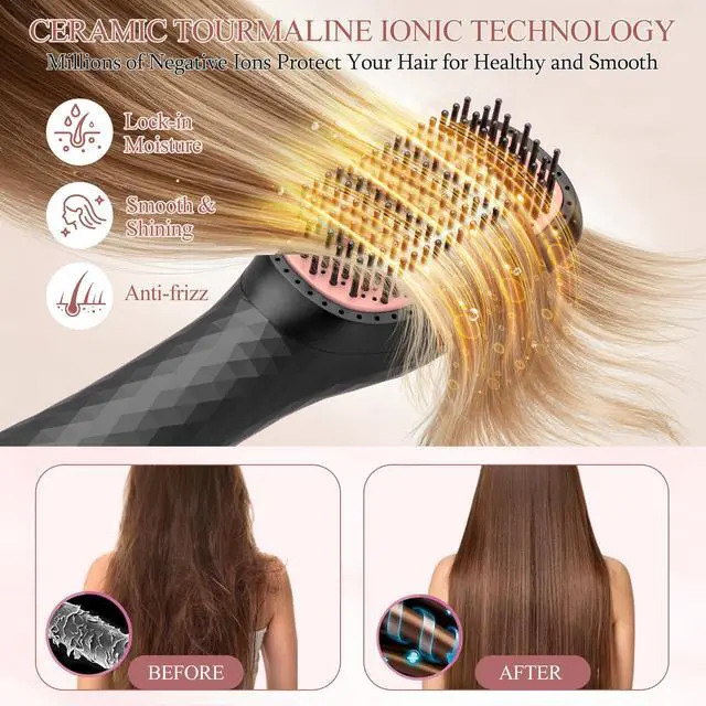 Alt view image 3 of 7 - Hair Dryer Brush Blow Dryer Brush Straightener, 4-in-1 Professional 1200W Ionic Hot Air Brush Styler with Ceramic & Tourmaline Technology, One Step Hair Dryer & Styler Volumizer for All Hair Types