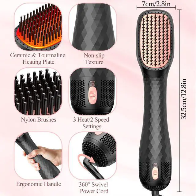Alt view image 5 of 7 - Hair Dryer Brush Blow Dryer Brush Straightener, 4-in-1 Professional 1200W Ionic Hot Air Brush Styler with Ceramic & Tourmaline Technology, One Step Hair Dryer & Styler Volumizer for All Hair Types