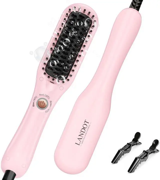 Main image of mini Hair Straightener Brush, Frizz-Free with Anti-Scald & Auto-Off
