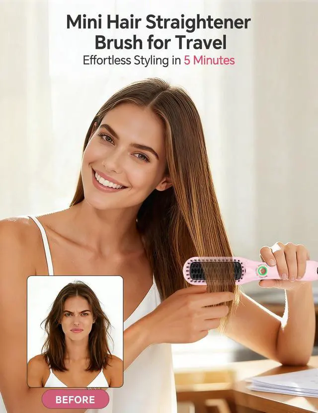 Alt view image 2 of 6 - mini Hair Straightener Brush, Frizz-Free with Anti-Scald & Auto-Off