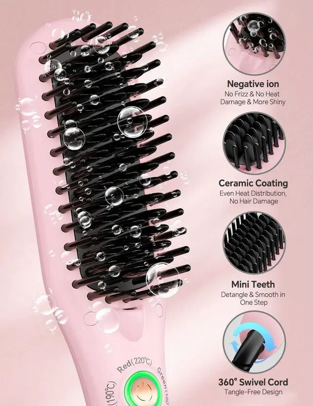 Alt view image 4 of 6 - mini Hair Straightener Brush, Frizz-Free with Anti-Scald & Auto-Off