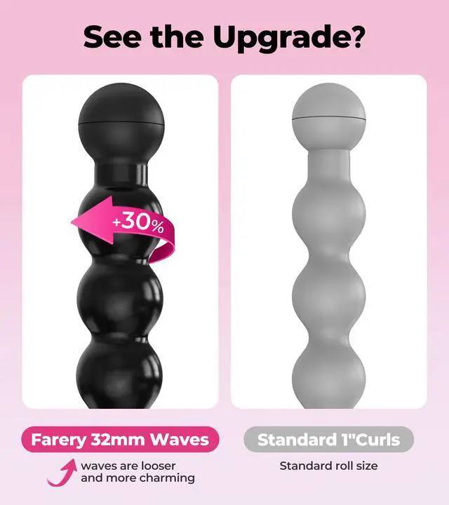Alt view image 2 of 7 - Bubble Curling Wand for Long Hair - 32mm Ceramic Coated Springless Barrel for Defined Spiral Curls & Waves, Smooth Shine, Includes Heat Resistant Glove, 5 Temp Settings, Dual Voltage
