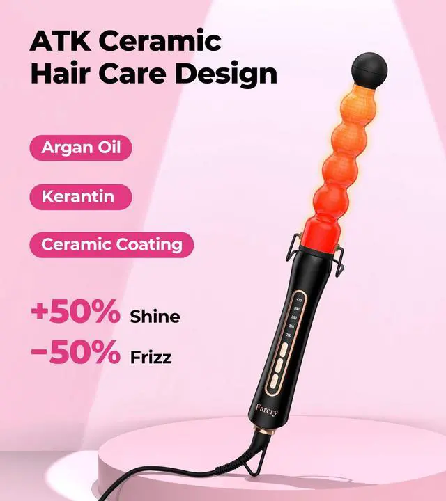 Alt view image 5 of 7 - Bubble Curling Wand for Long Hair - 32mm Ceramic Coated Springless Barrel for Defined Spiral Curls & Waves, Smooth Shine, Includes Heat Resistant Glove, 5 Temp Settings, Dual Voltage