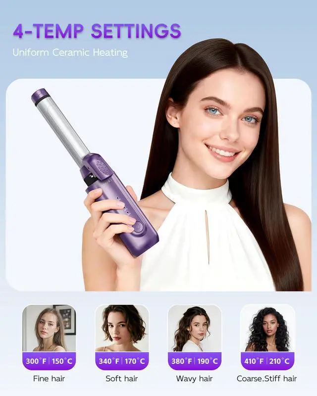 Alt view image 3 of 7 - Cordless Curling Iron Rechargeable, 1"/1.5",8000mAh,300-410