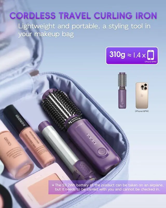 Alt view image 5 of 7 - Cordless Curling Iron Rechargeable, 1"/1.5",8000mAh,300-410