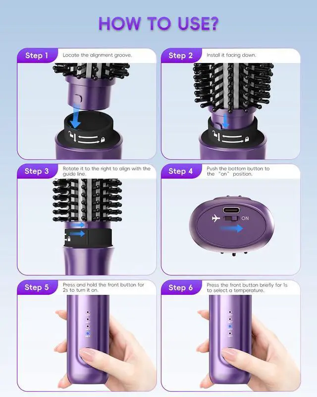 Alt view image 6 of 7 - Cordless Curling Iron Rechargeable, 1"/1.5",8000mAh,300-410