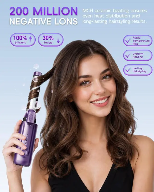 Alt view image 4 of 7 - Cordless Curling Iron Rechargeable, 1"/1.5",8000mAh,300-410