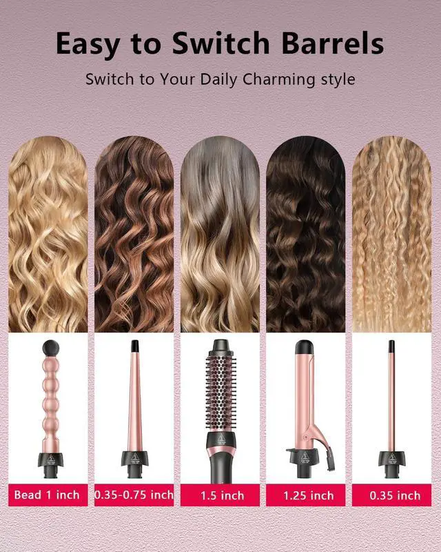 Alt view image 2 of 7 - 5 in 1 Curling Wand Set, Hair Styling Tools with Thermal Brush