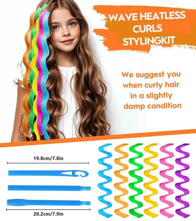Alt view image 5 of 6 - 30 Pcs Heatless Hair Curlers Wave Curls Styling Kit with 2 Pcs Styling Hooks, No Heat Hair Curlers Heatless Wave Curlers for Women Girls Long Medium Short Hair (6 Colors, 55 cm/21.65 inch)