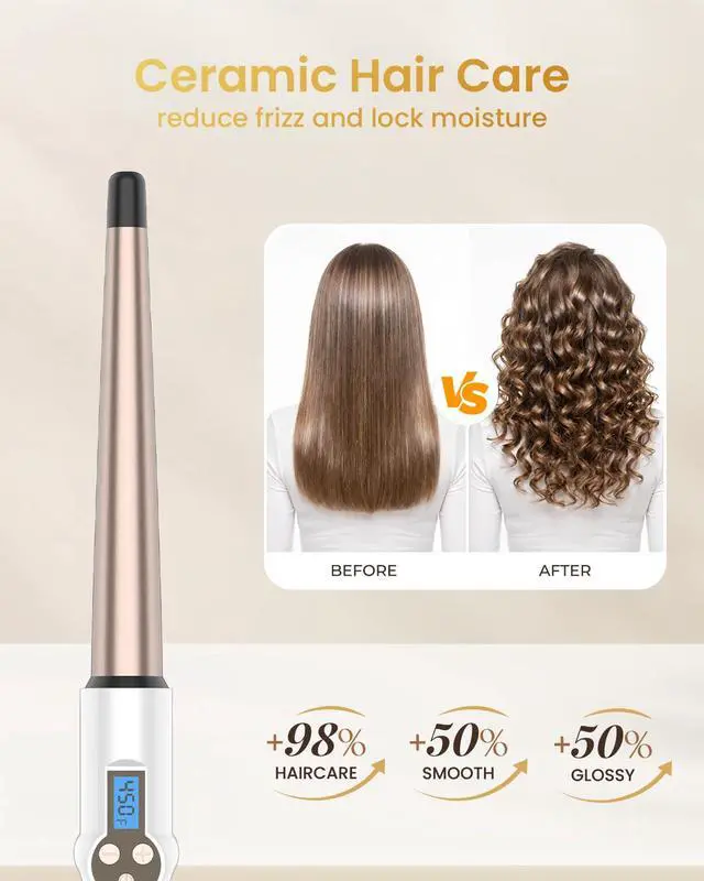 Alt view image 4 of 6 - Ceramic Curling Wand Iron1-0.5 Inch Tapered Long Barrel for Long Hair