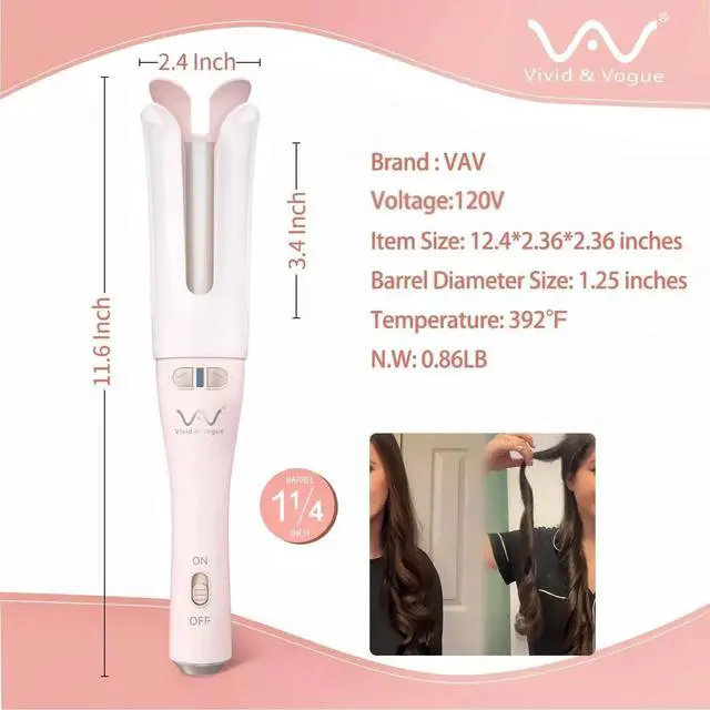 Alt view image 3 of 7 - Automatic Rotating Curling Iron for Long/Medium Hair - 1.25" Large Barrel Anti-Tangle Curling Wand,Tangle-Free & Safe Design,Easy to Use Hair Curler (Auto Spin)