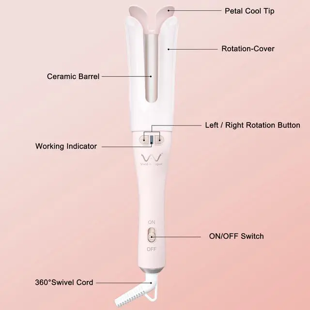 Alt view image 7 of 7 - Automatic Rotating Curling Iron for Long/Medium Hair - 1.25" Large Barrel Anti-Tangle Curling Wand,Tangle-Free & Safe Design,Easy to Use Hair Curler (Auto Spin)
