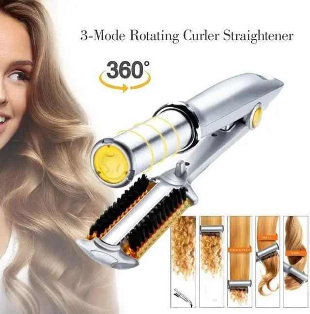 Alt view image 3 of 7 - 2 in1 Hair Curler Straighter Rotating Iron, Curling Iron Wand for Hair Curling and Straighting, Dry and Wet Styling Tool, Travel for Girls Women