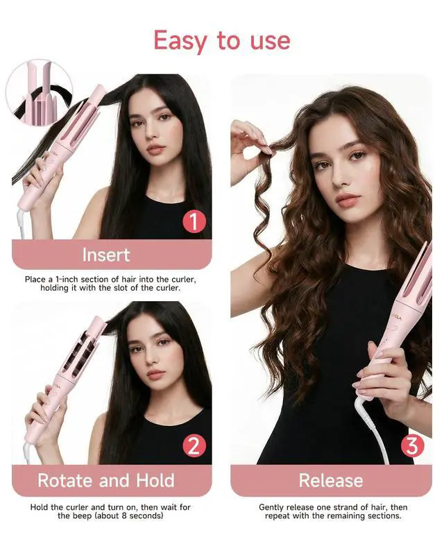 Alt view image 7 of 7 - Automatic Curling Iron Pro, Upgraded Long Barrel Hair Curler, 410 Hot Rotating Curling Iron, 2-Way Rotation 1.25 Inch Curling Wand, Auto Shut-Off 500 Million Ionic Crimper Hair Tool