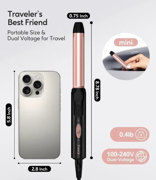 Alt view image 2 of 7 - Travel Curling Iron for Short Hair, 3/4 Inch, Dual Voltage 100-240V