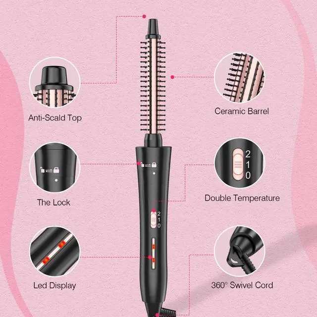 Alt view image 6 of 6 - Curling Iron 3 in 1 Barrel Curling Brush Set Crimper and Waver, Heated Curler Hair Styler Tool for Thermal Brush (Rose Gold, Curling Wand(0.5-1 Inch))
