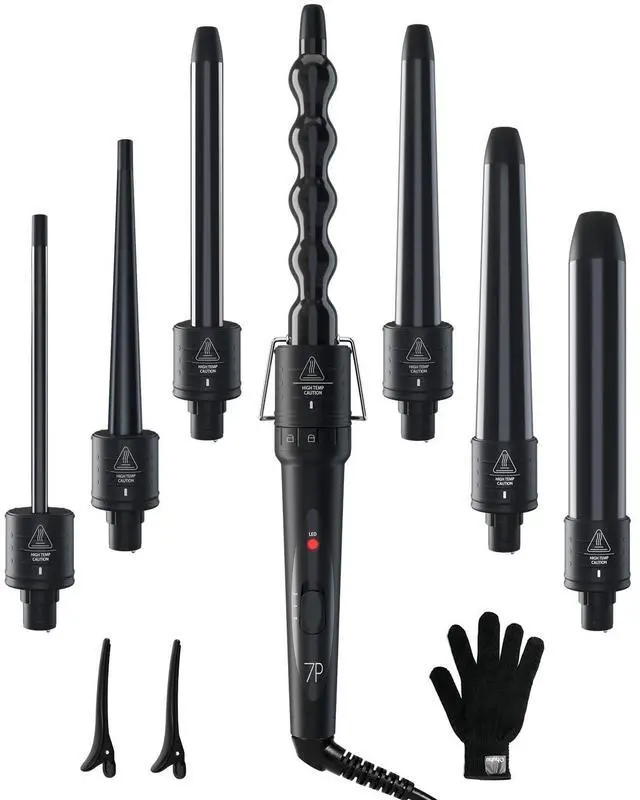 Main image of 7 in 1 Curling Wand Set, 0.35"-1.25" Interchangeable Ceramic Barrels