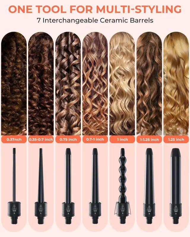 Alt view image 2 of 7 - 7 in 1 Curling Wand Set, 0.35"-1.25" Interchangeable Ceramic Barrels
